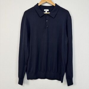 Reiss Sweater Mens 2XL Navy Merino Wool Polo Collar‎ Long Sleeve Knit Pullover